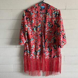 Nanette Lepore Coral Floral Fringe Kimono L’Amour Anthro